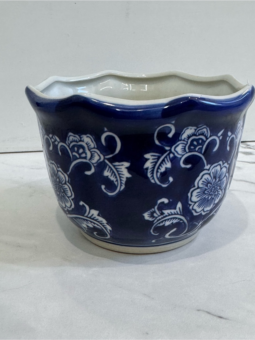 Chinoiserie Blue and White Floral Ceramic Planter